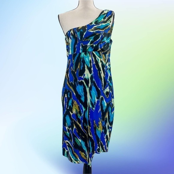 Abs Silver Label One Shoulder Multicolored Aztec Print Mini Sheath Dress - Picture 12 of 12